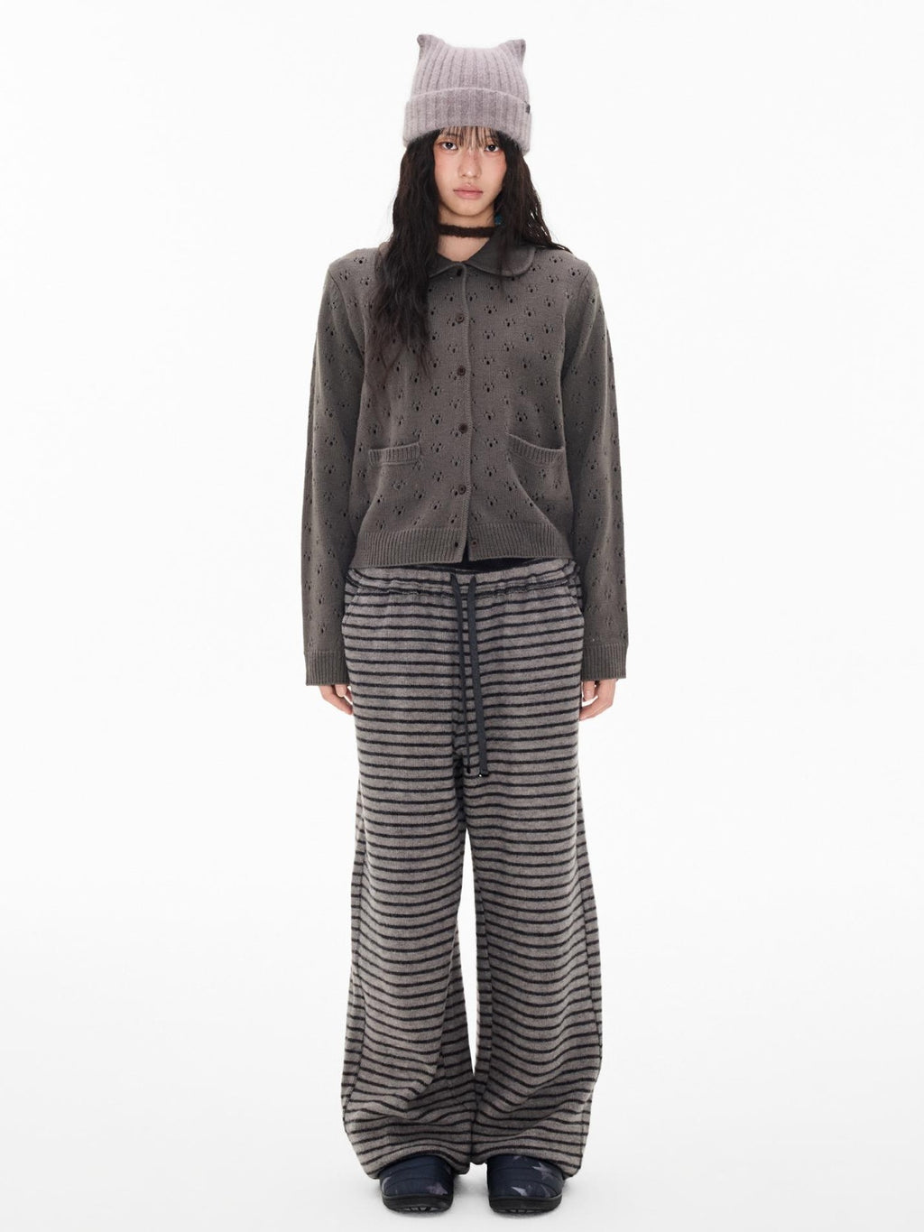 EZEK Striped Drawstring Loose Knit Women's Wide-leg Pants