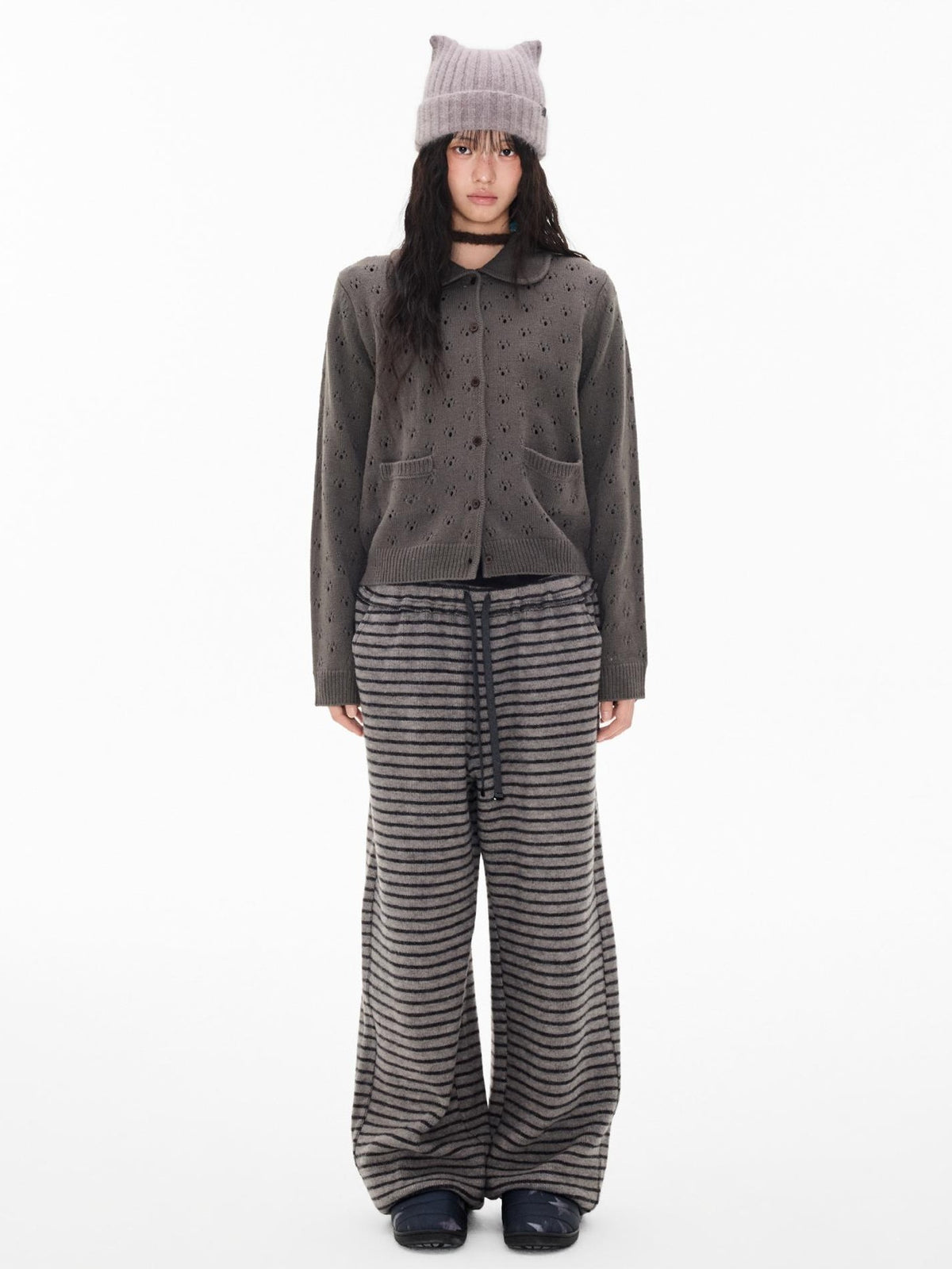 EZEK Striped Drawstring Loose Knit Women's Wide-leg Pants