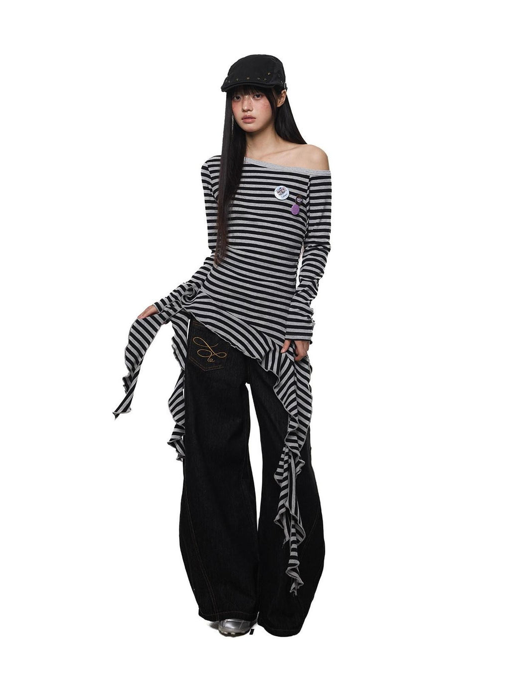 EZEK Striped Fringe Ribbon Slim Fit Asymmetric Women's Cotton Tank Tops