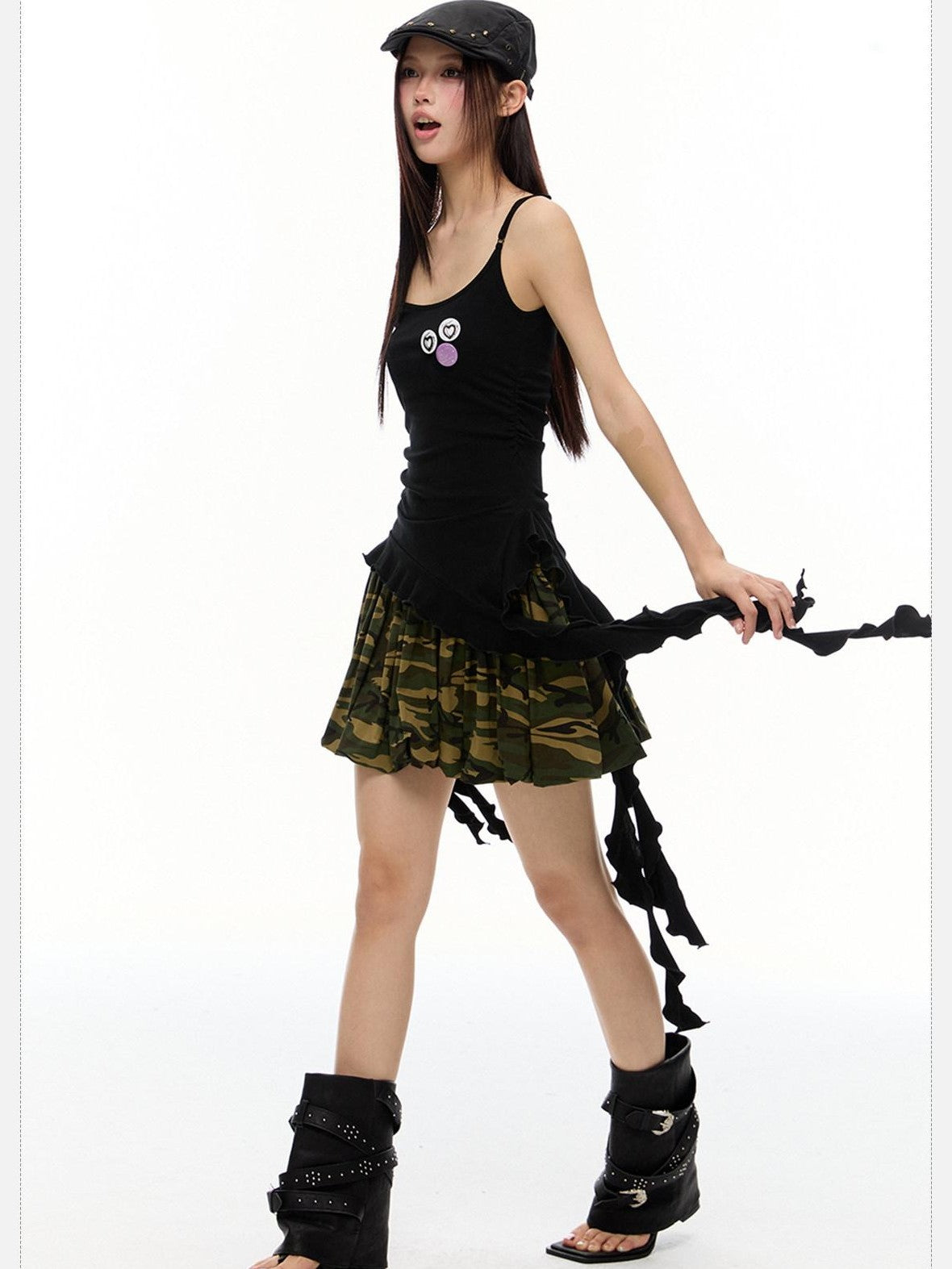 EZEK Striped Fringe Ribbon Slim Fit Asymmetric Women's Cotton Tank Tops