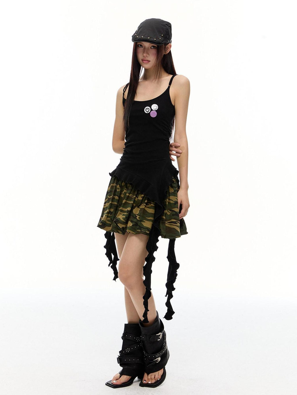 EZEK Striped Fringe Ribbon Slim Fit Asymmetric Women's Cotton Tank Tops