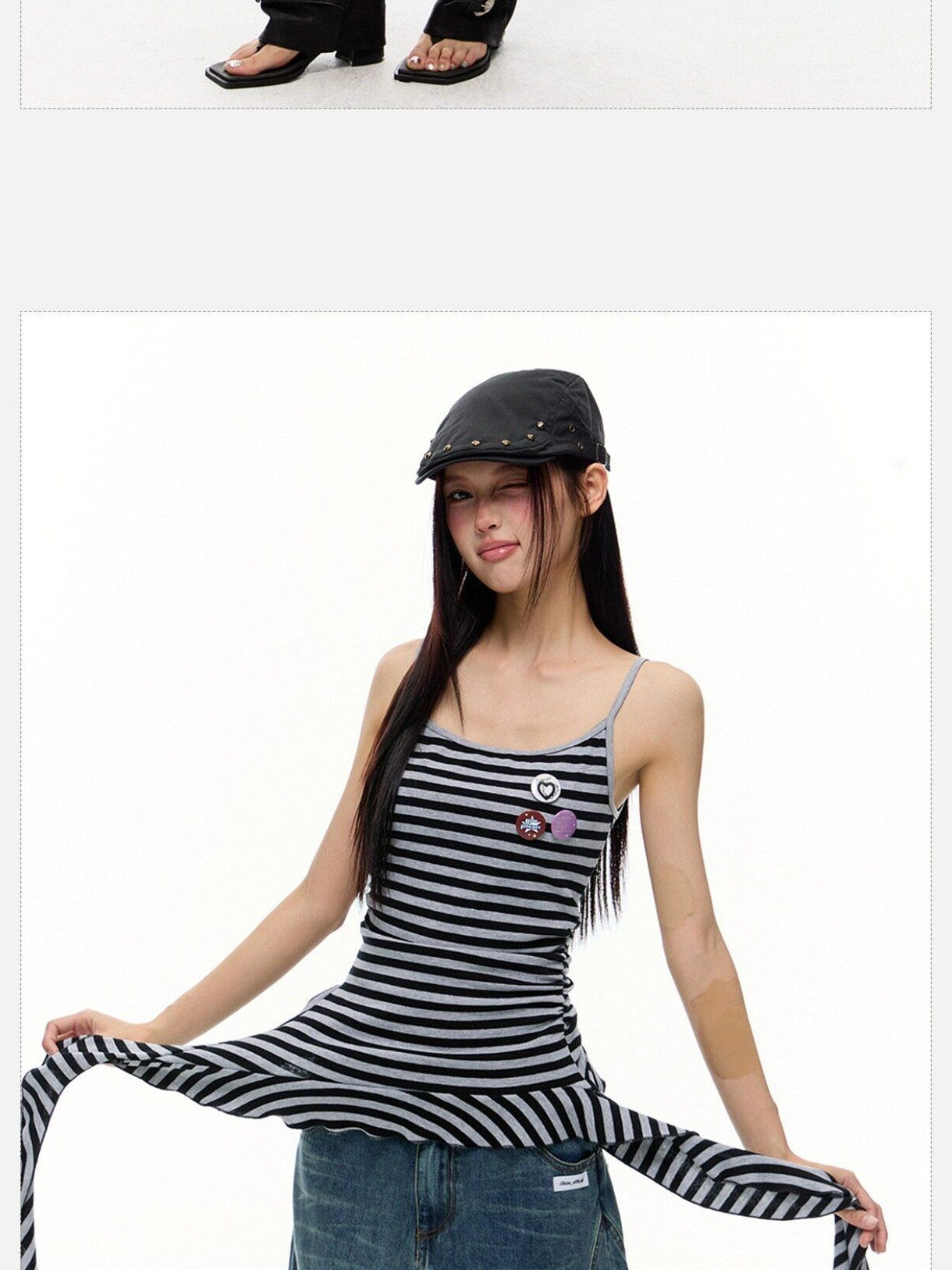 EZEK Striped Fringe Ribbon Slim Fit Asymmetric Women's Cotton Tank Tops
