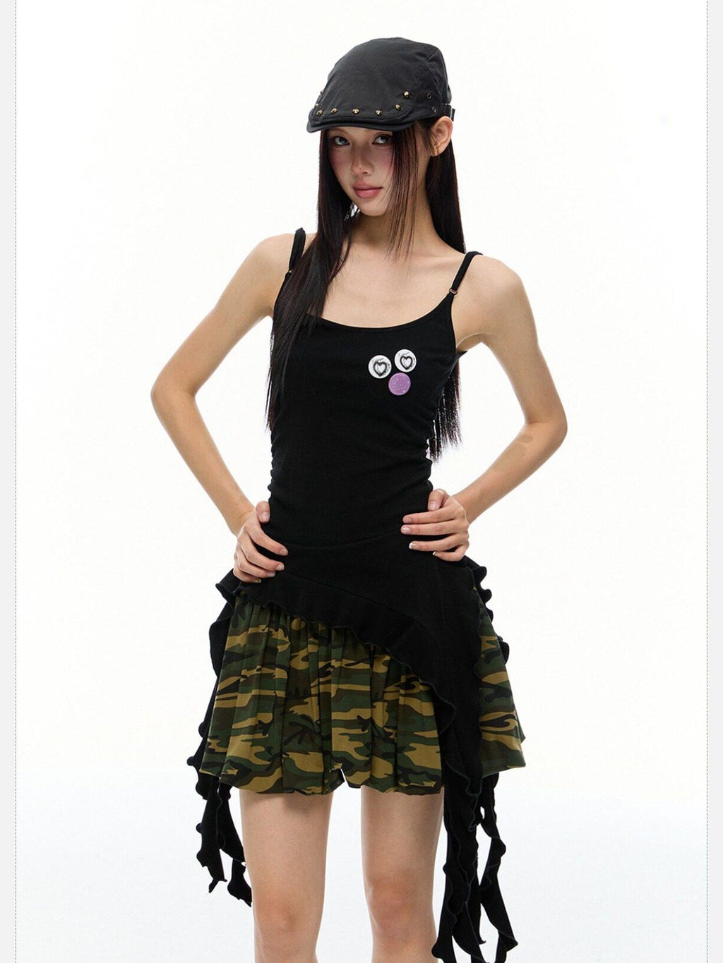 EZEK Striped Fringe Ribbon Slim Fit Asymmetric Women's Cotton Tank Tops