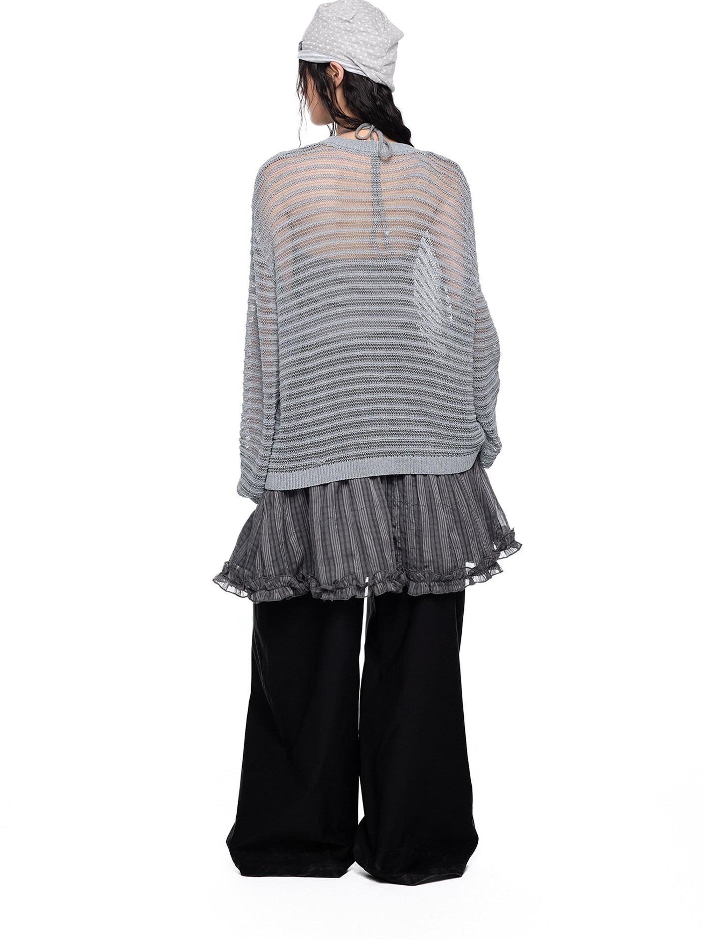 EZEK Striped Hollow Lace Up Henley Women's Acrylic Nylon Blend Long Sleeve T-shirts