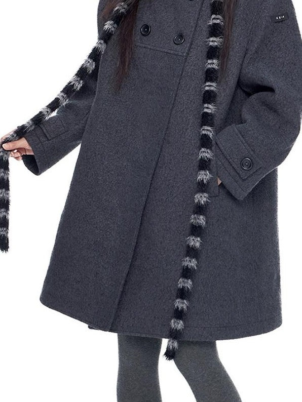 EZEK Striped Hooded Double Breasted Collegiate Women's Wool Blend Long Coats