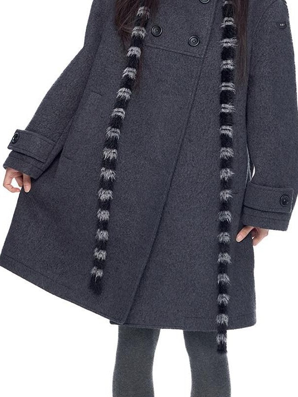 EZEK Striped Hooded Double Breasted Collegiate Women's Wool Blend Long Coats