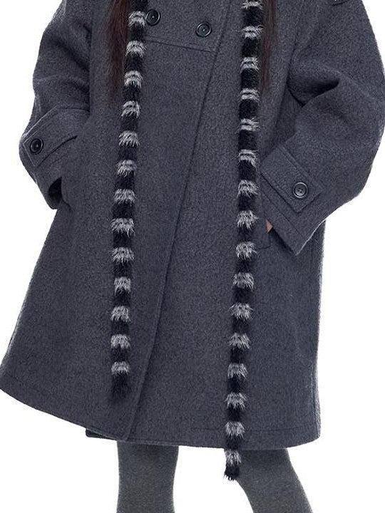 EZEK Striped Hooded Double Breasted Collegiate Women's Wool Blend Long Coats