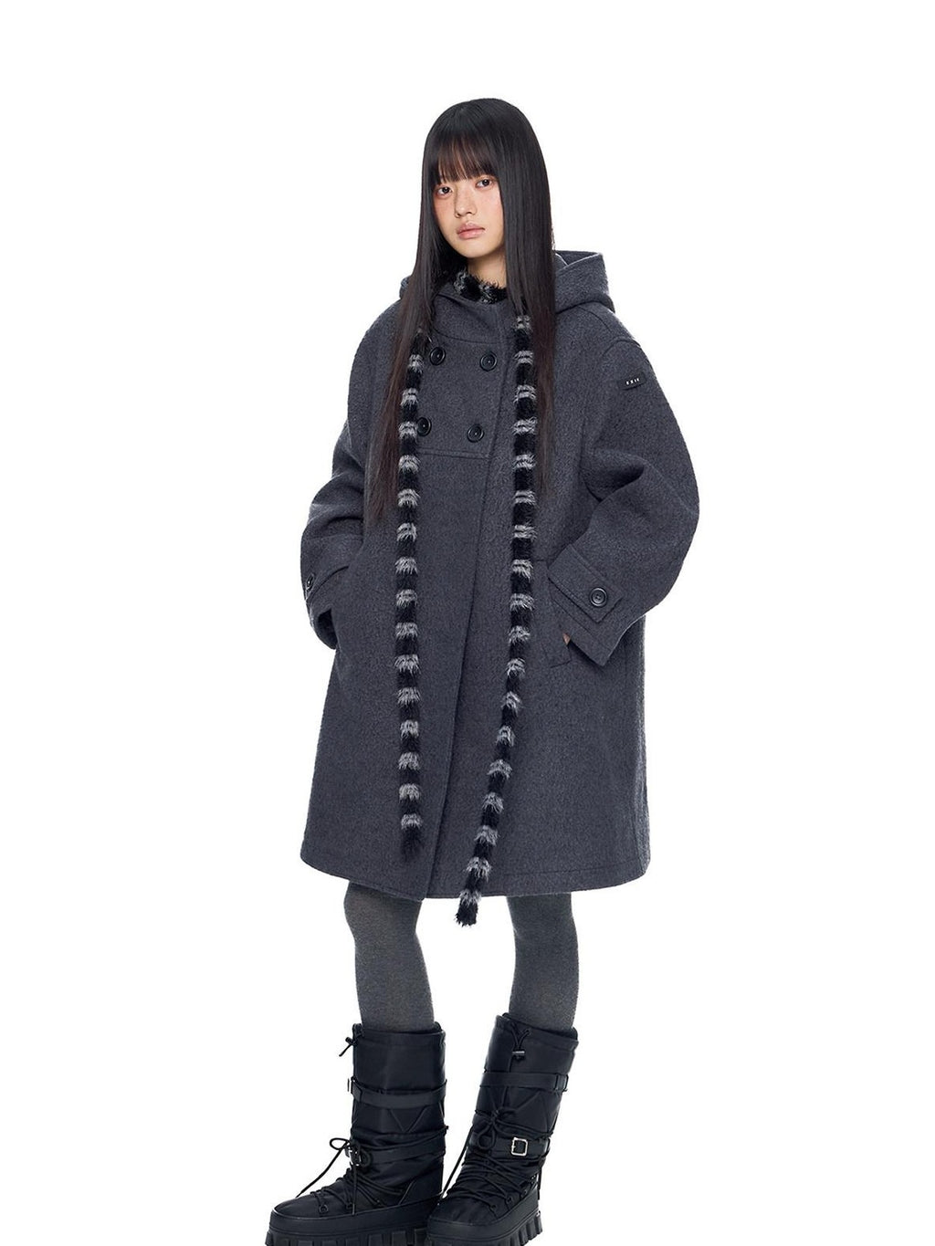 EZEK Striped Hooded Double Breasted Collegiate Women's Wool Blend Long Coats