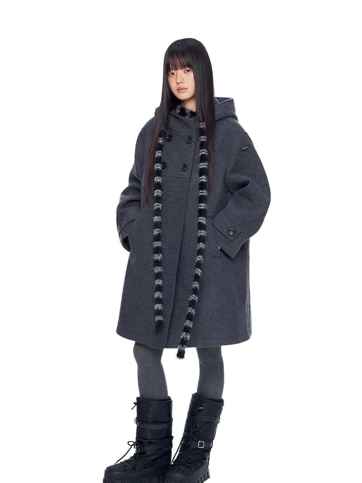 EZEK Striped Hooded Double Breasted Collegiate Women's Wool Blend Long Coats