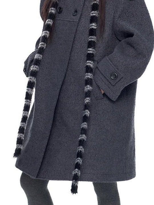 EZEK Striped Hooded Double Breasted Collegiate Women's Wool Blend Long Coats