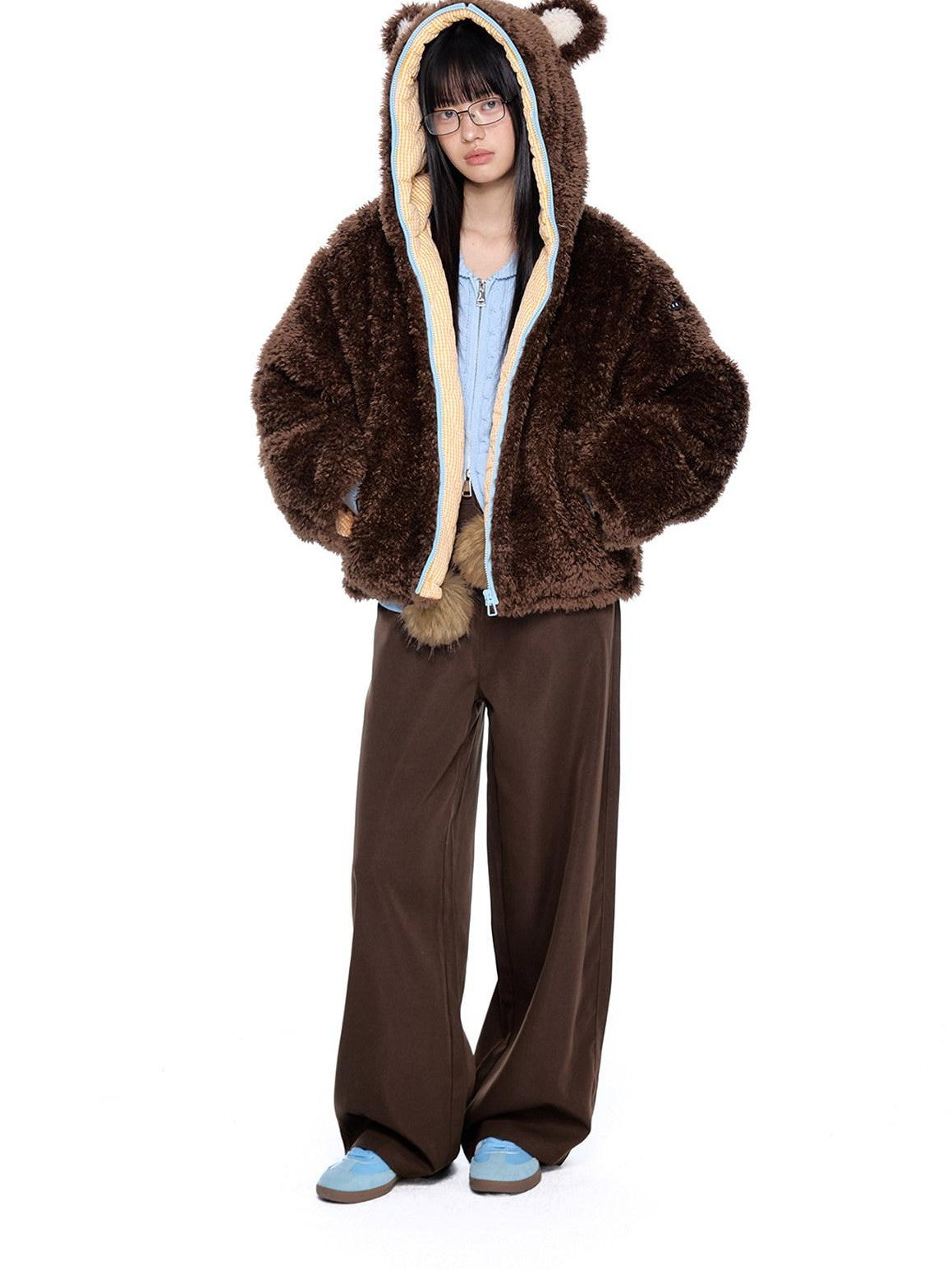 EZEK Striped Panel Faux Shearling Detachable Hood Women's Cotton Puffer Jackets