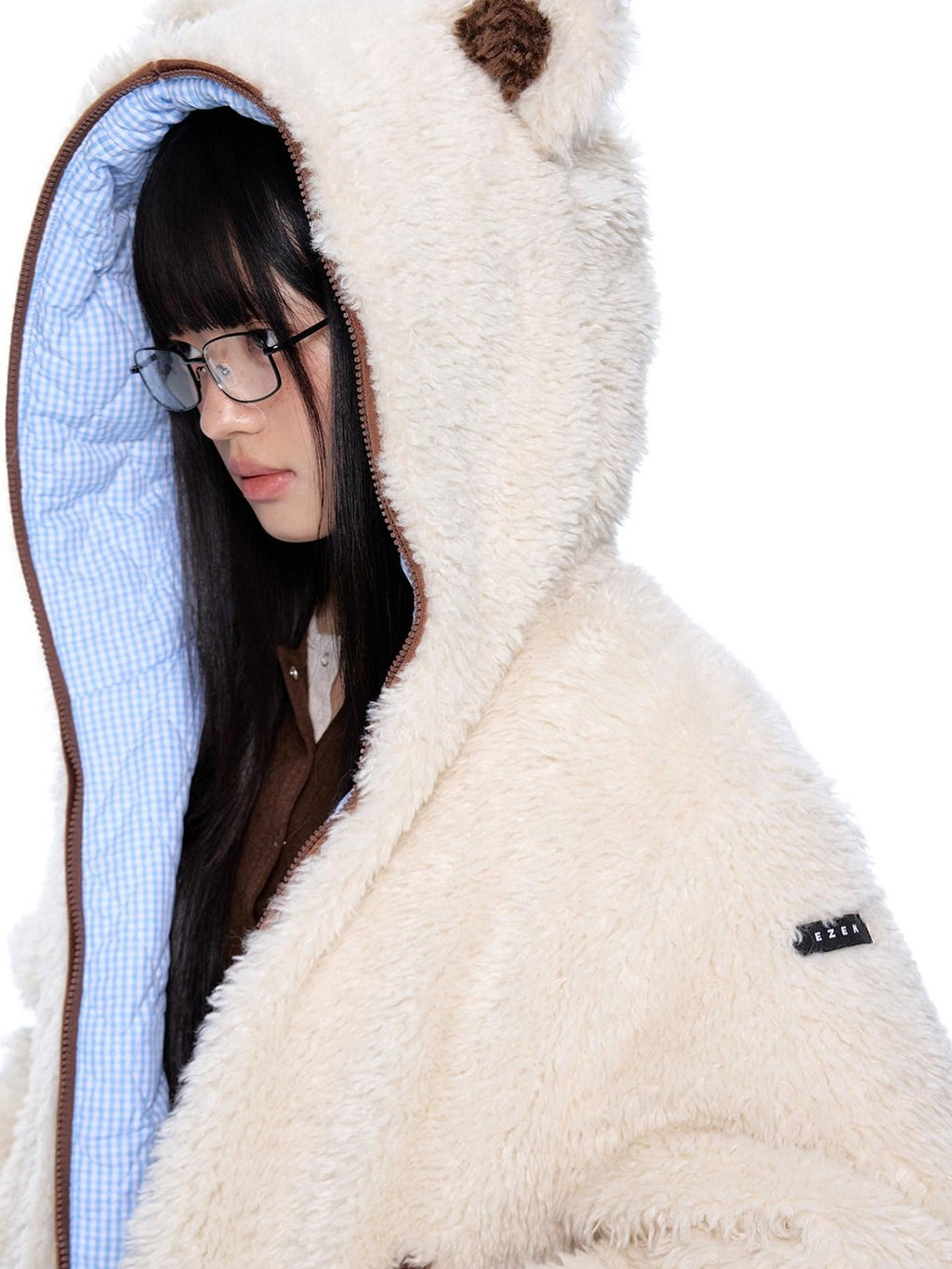 EZEK Striped Panel Faux Shearling Detachable Hood Women's Cotton Puffer Jackets