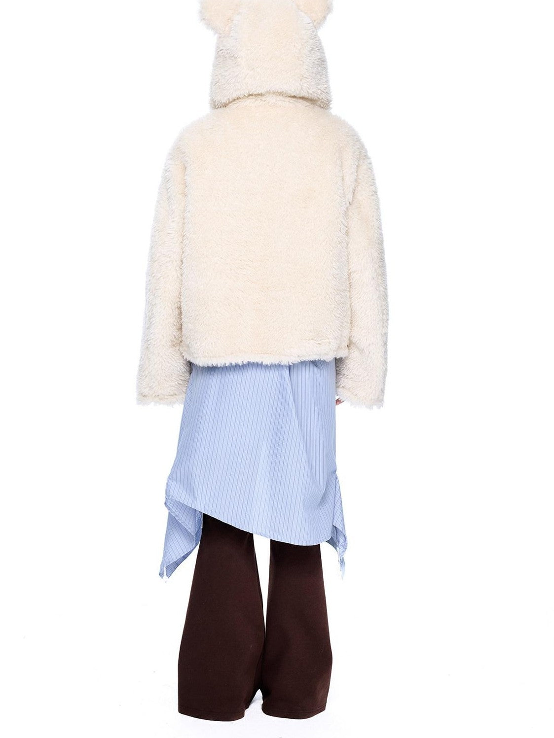 EZEK Striped Panel Faux Shearling Detachable Hood Women's Cotton Puffer Jackets