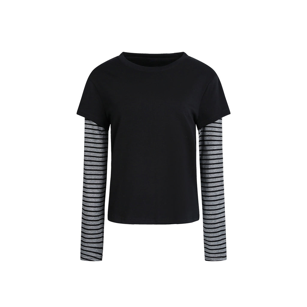 EZEK_Striped_Patchwork_Faux_Layer_Women's_Cotton_Long_Sleeve_T-shirts_1078125452903_MISSTT