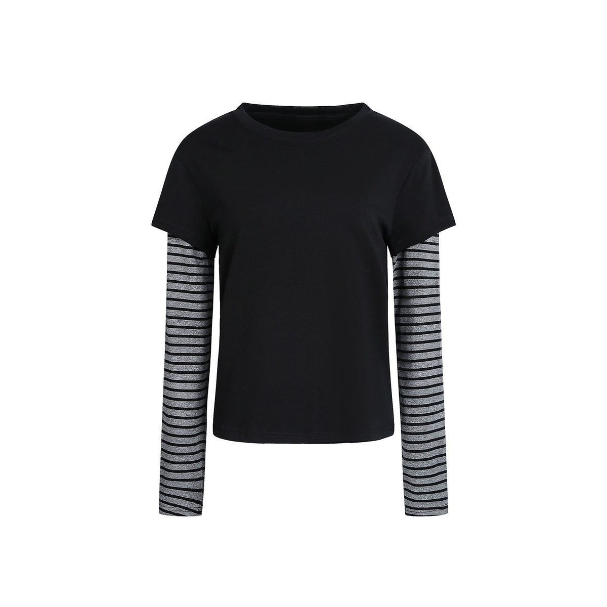 EZEK_Striped_Patchwork_Faux_Layer_Women's_Cotton_Long_Sleeve_T-shirts_1078125452903_MISSTT
