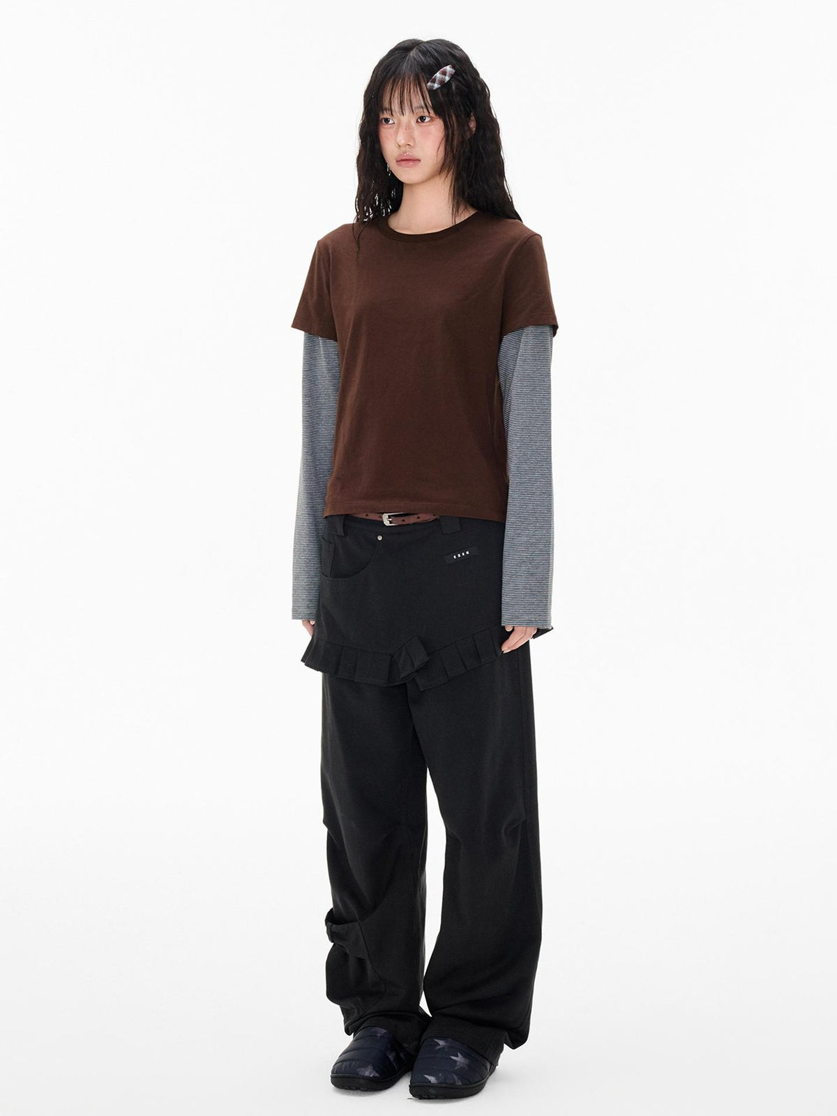 EZEK Striped Patchwork Faux Layer Women's Cotton Long Sleeve T-shirts