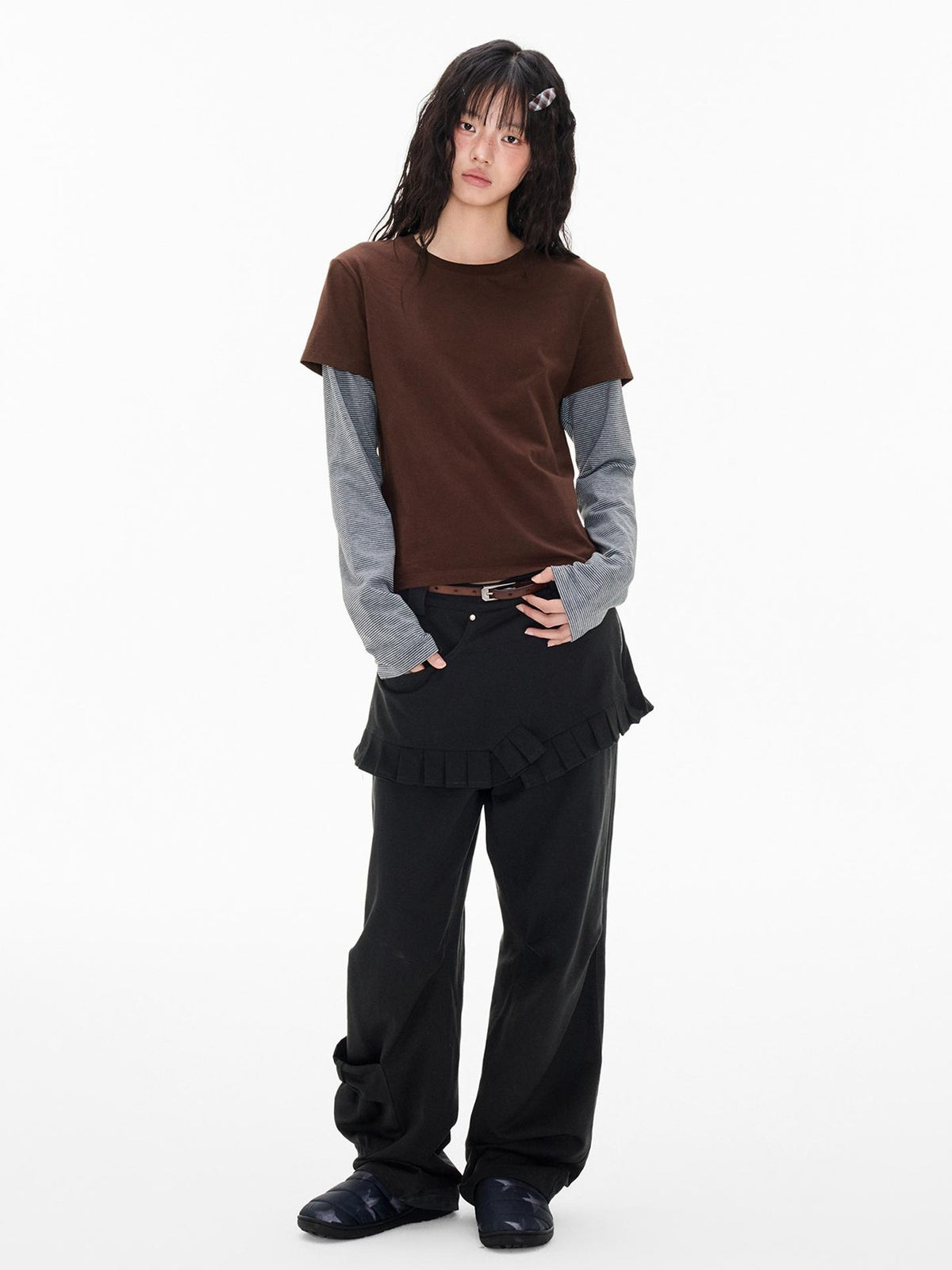EZEK Striped Patchwork Faux Layer Women's Cotton Long Sleeve T-shirts