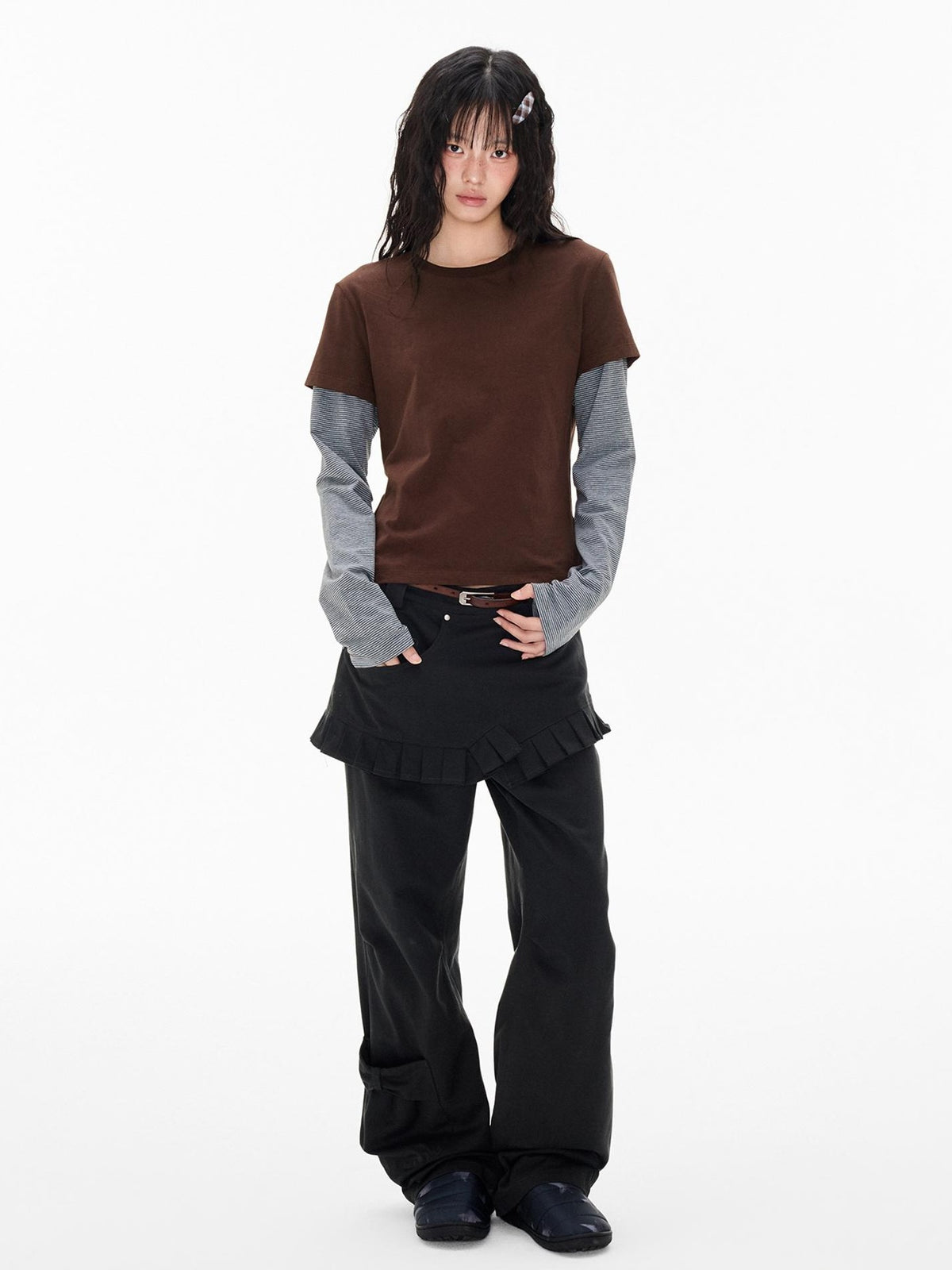 EZEK Striped Patchwork Faux Layer Women's Cotton Long Sleeve T-shirts