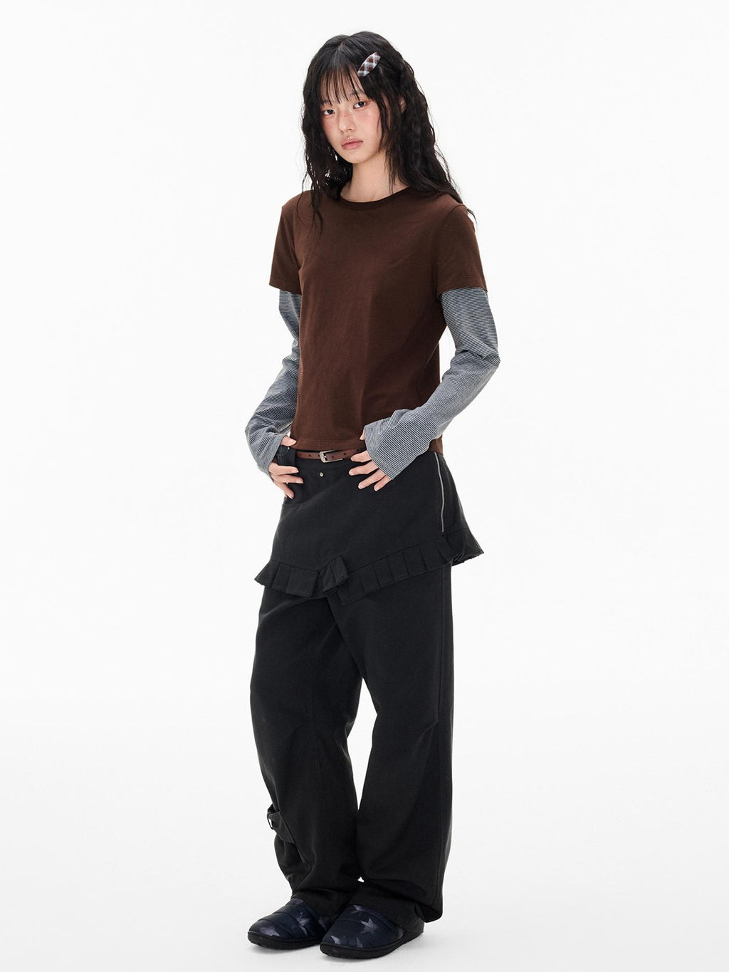 EZEK Striped Patchwork Faux Layer Women's Cotton Long Sleeve T-shirts