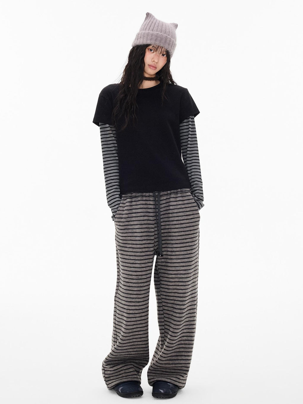 EZEK Striped Patchwork Faux Layer Women's Cotton Long Sleeve T-shirts