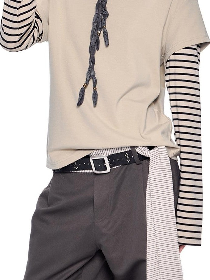 EZEK Striped Patchwork Faux Layer Women's Cotton Long Sleeve T-shirts