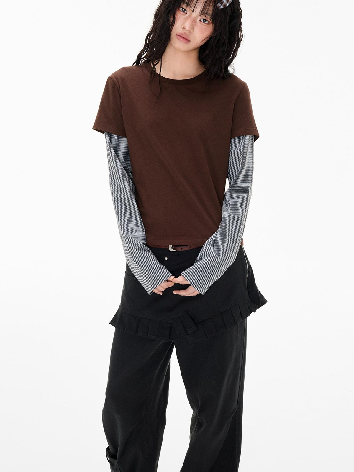 EZEK Striped Patchwork Faux Layer Women's Cotton Long Sleeve T-shirts