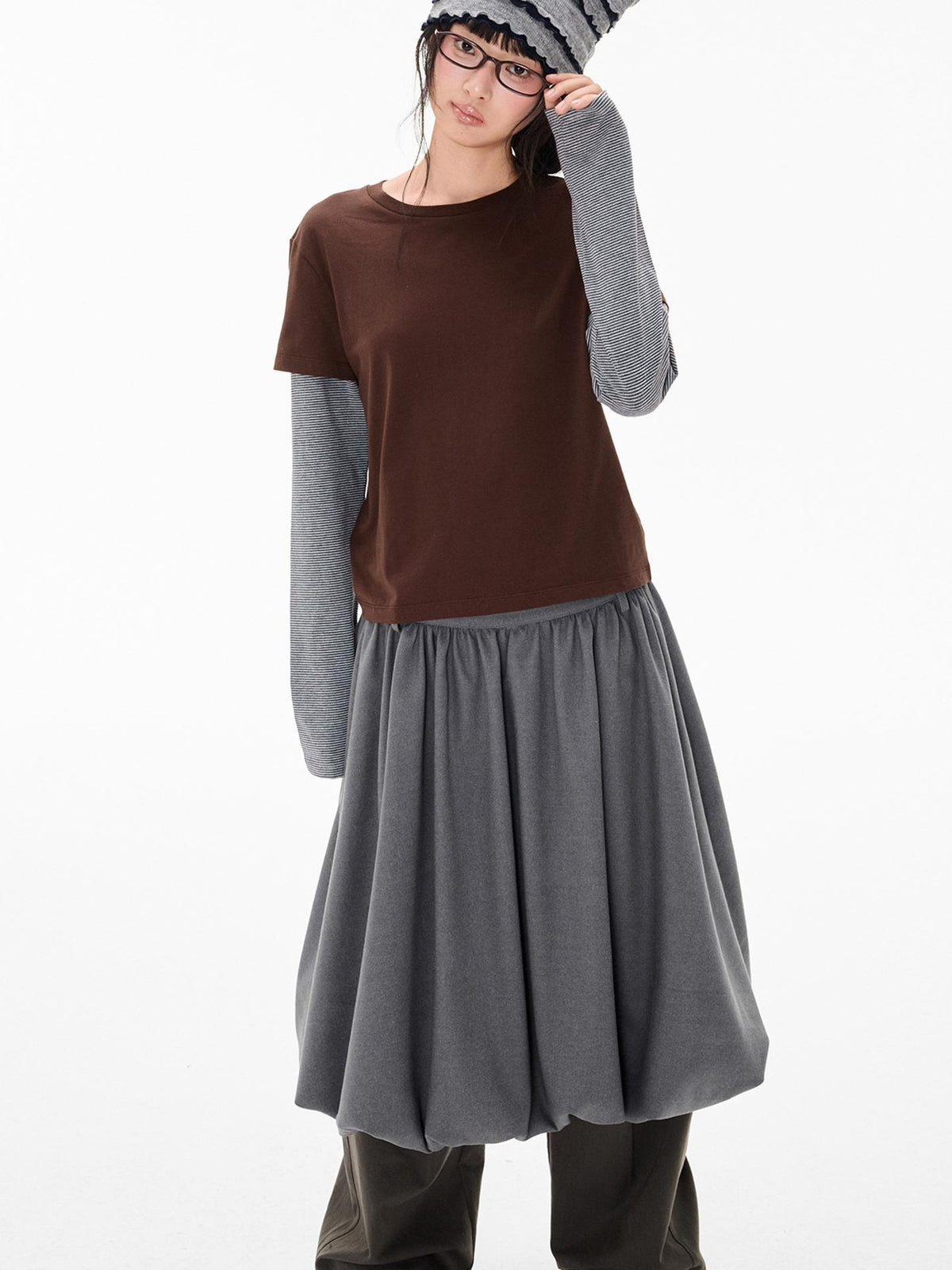 EZEK Striped Patchwork Faux Layer Women's Cotton Long Sleeve T-shirts