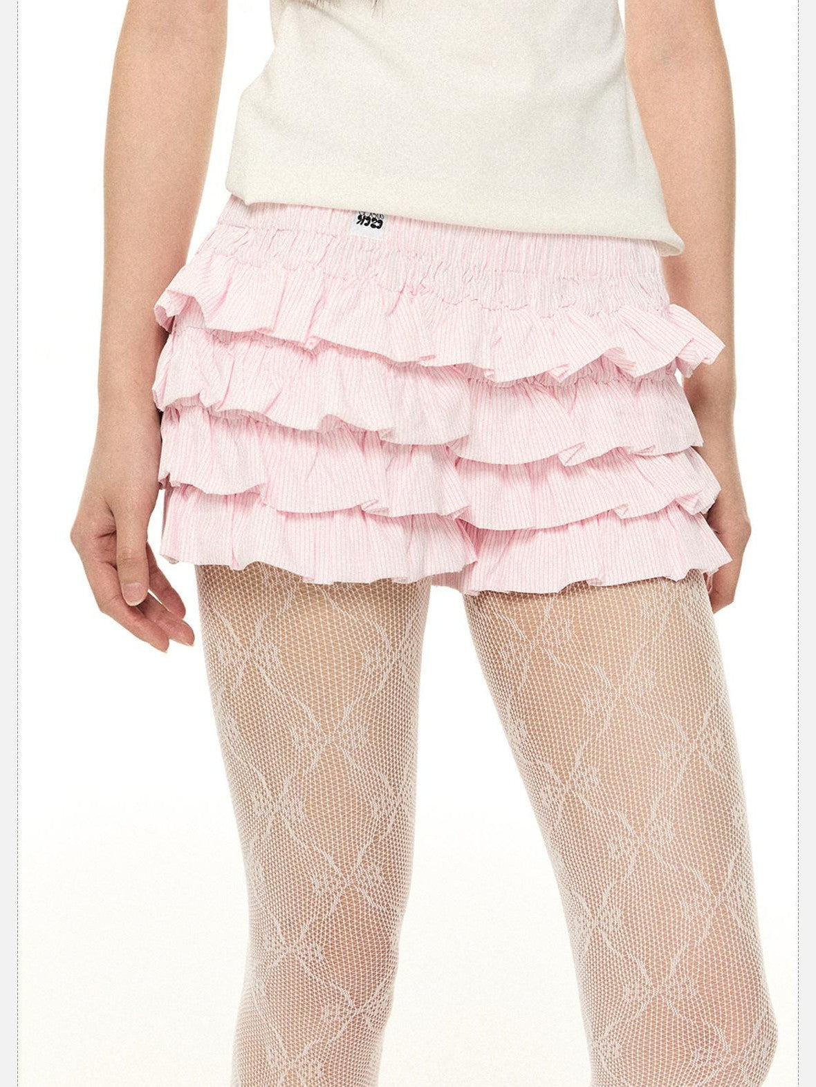 EZEK Striped Ruffled French High Waist A Line Women's Polyester Pocket Tiered Skirts