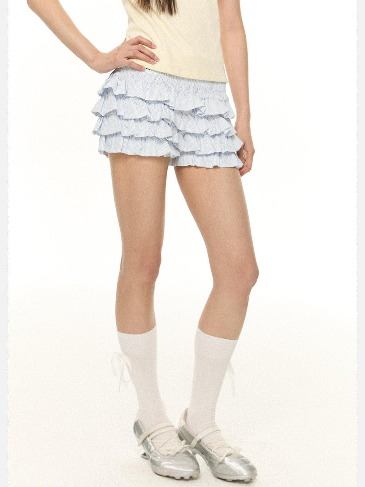 EZEK Striped Ruffled French High Waist A Line Women's Polyester Pocket Tiered Skirts