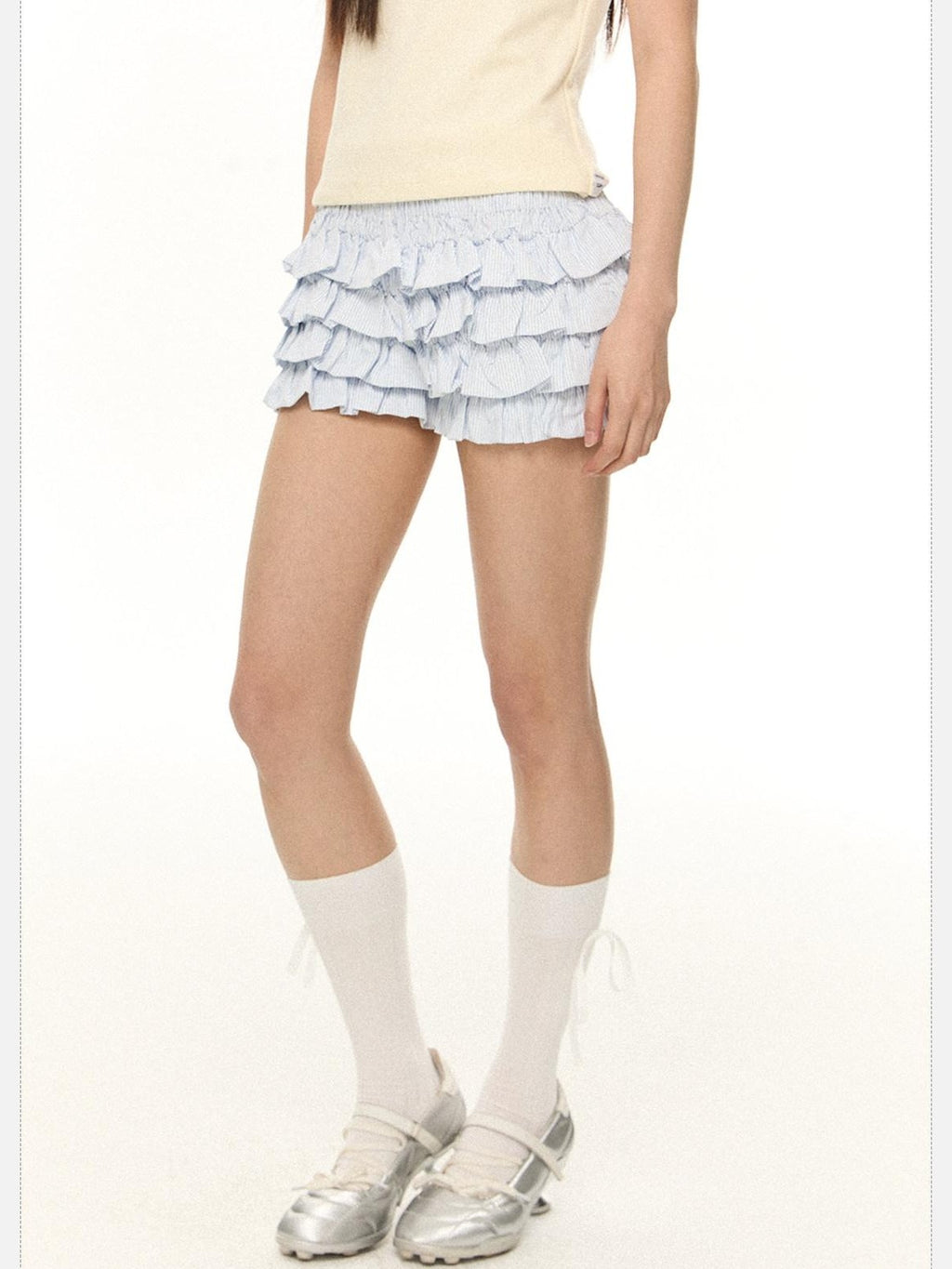 EZEK Striped Ruffled French High Waist A Line Women's Polyester Pocket Tiered Skirts