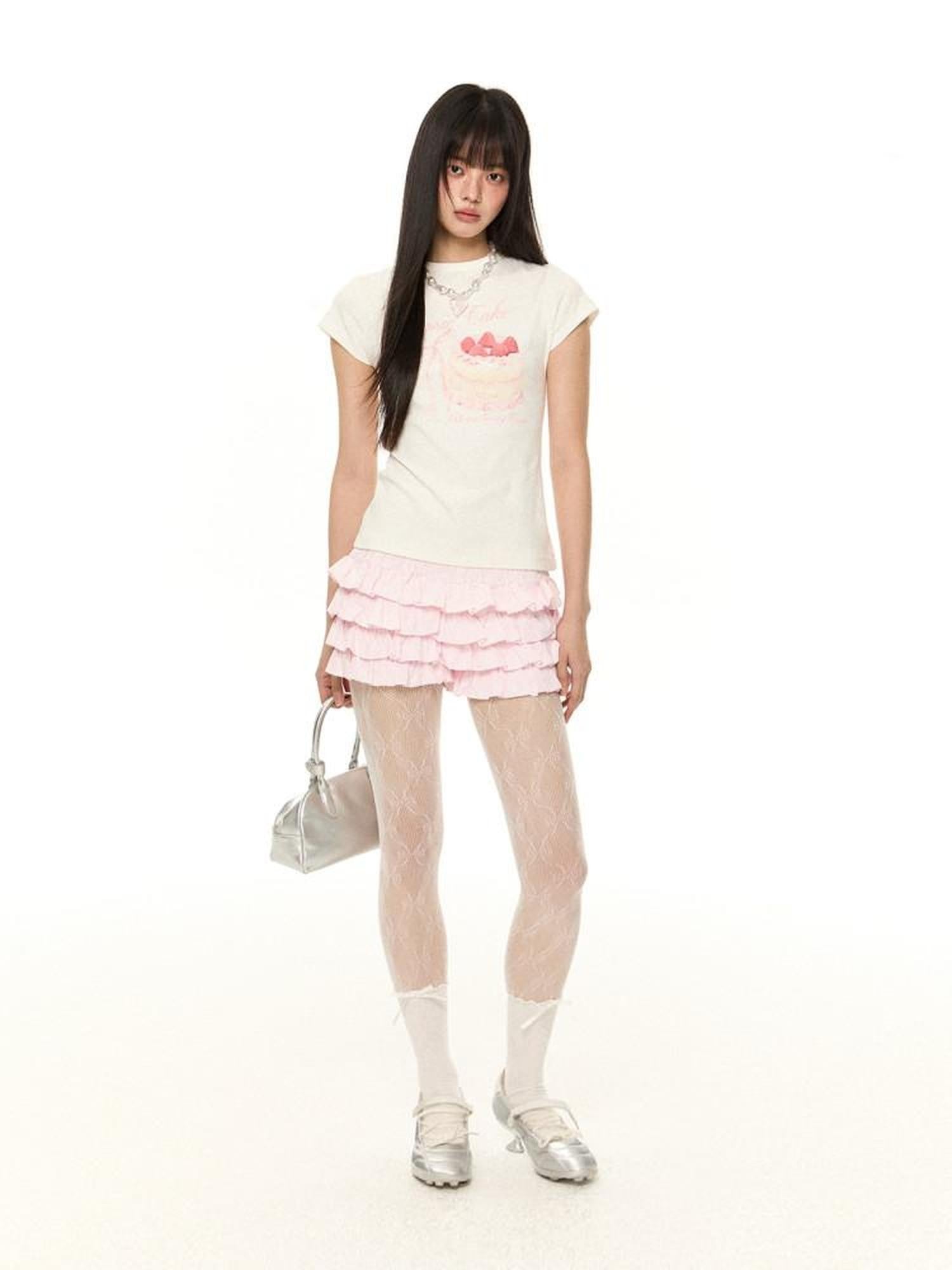 EZEK Striped Ruffled French High Waist A Line Women's Polyester Pocket Tiered Skirts