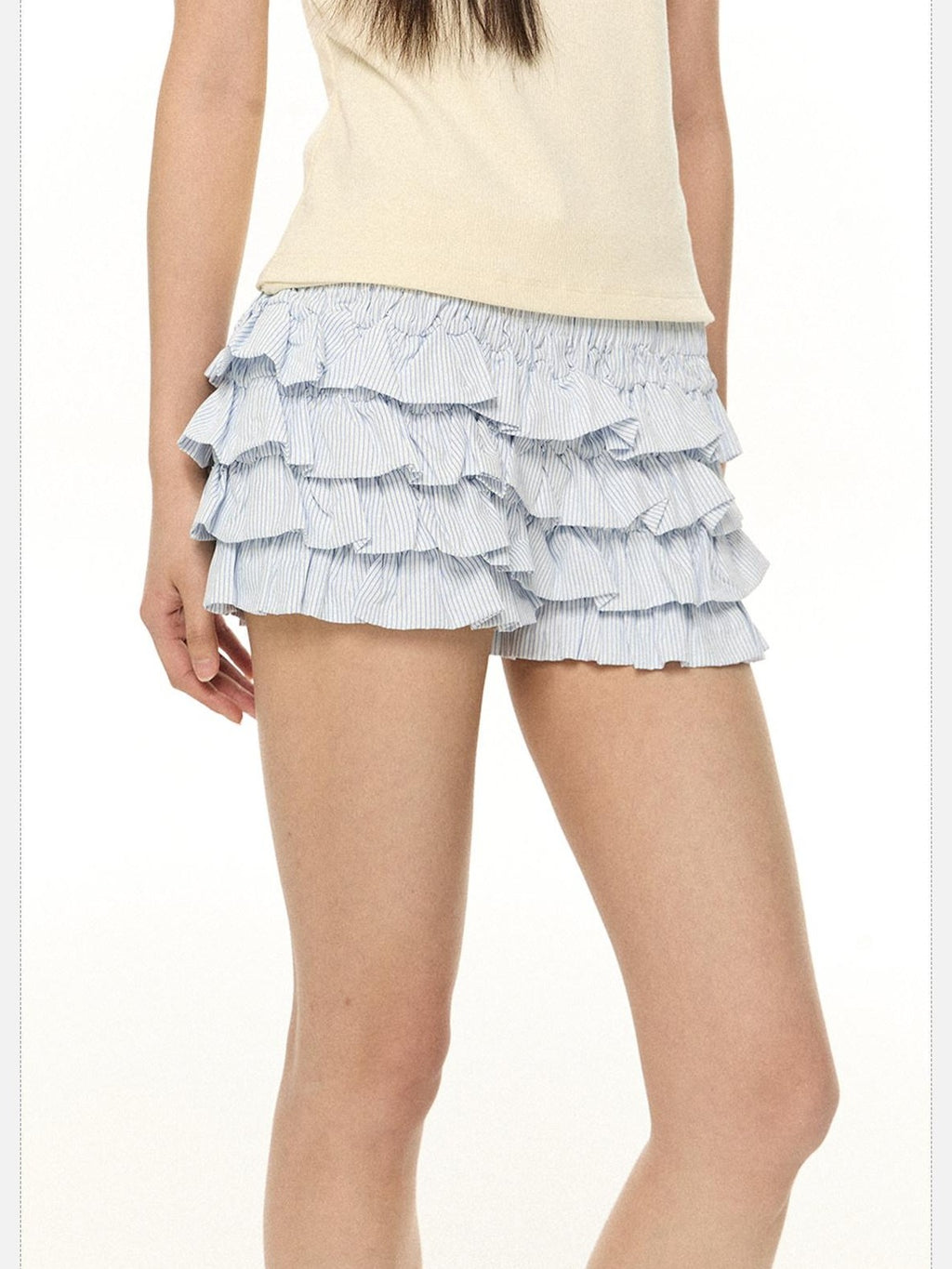 EZEK Striped Ruffled French High Waist A Line Women's Polyester Pocket Tiered Skirts