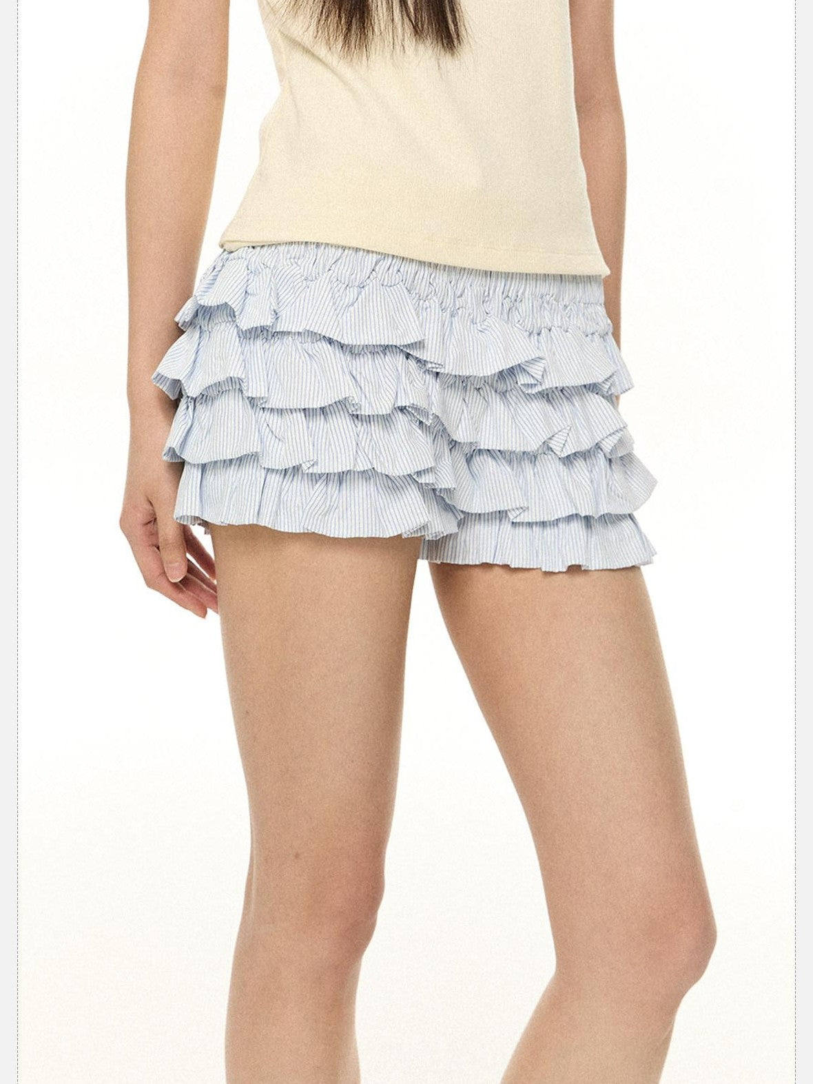 EZEK Striped Ruffled French High Waist A Line Women's Polyester Pocket Tiered Skirts