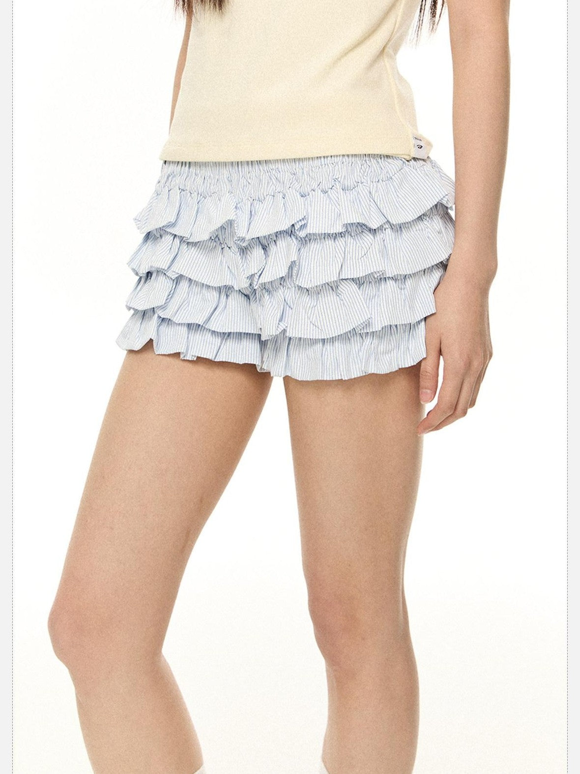 EZEK Striped Ruffled French High Waist A Line Women's Polyester Pocket Tiered Skirts