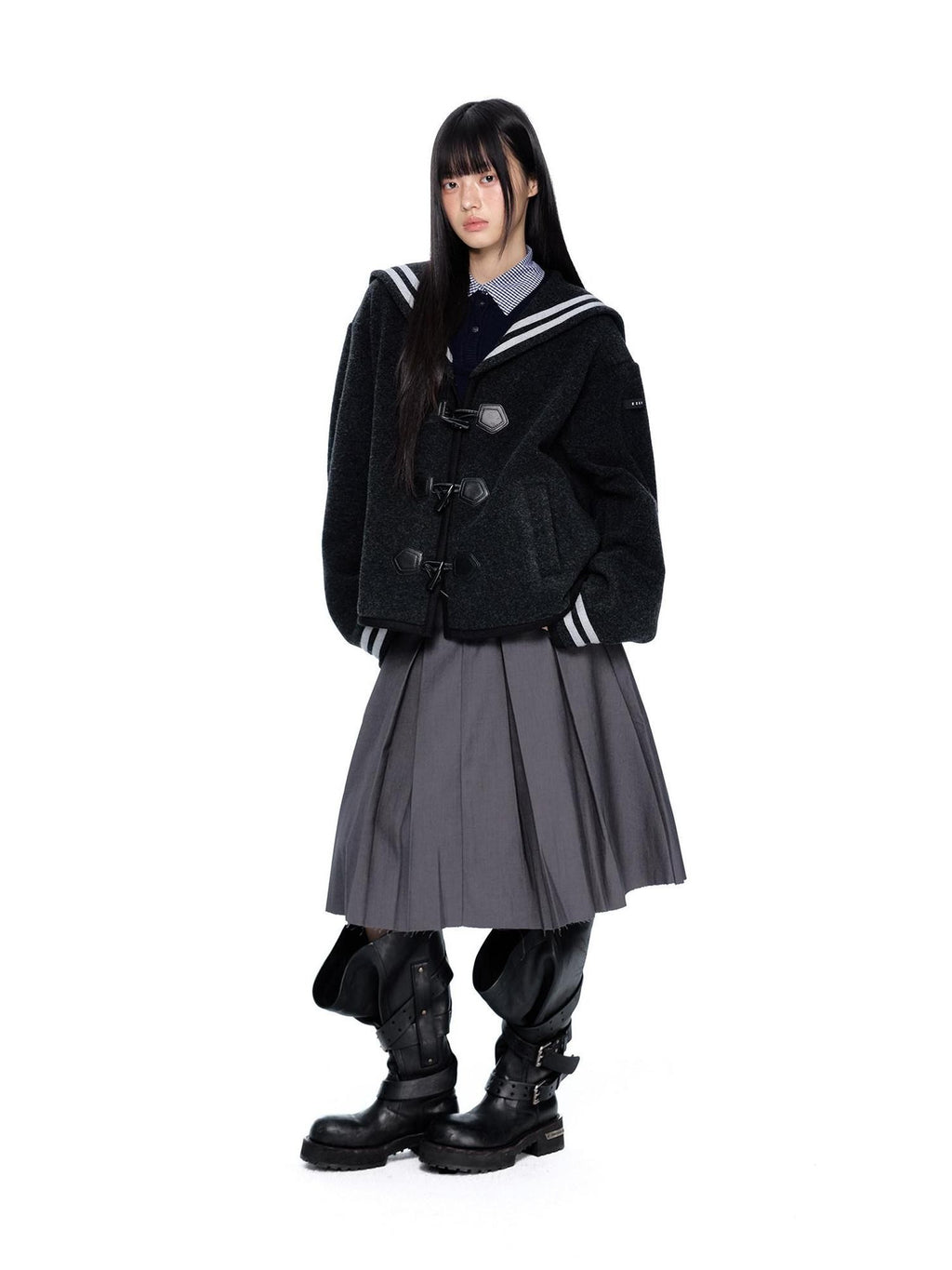 EZEK Striped Sailor Collar Toggle Pocket Collegiate Women's Wool Varsity Jackets