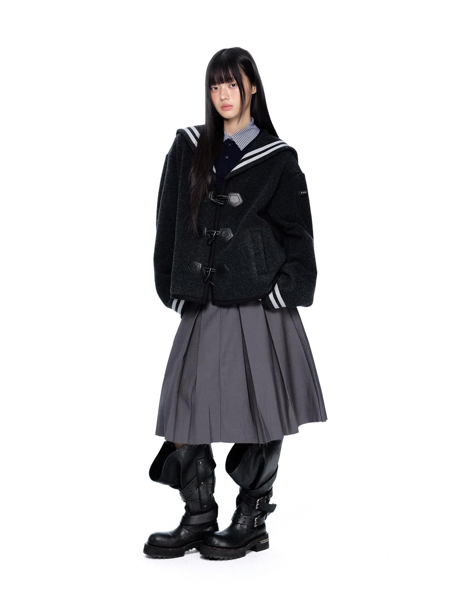 EZEK Striped Sailor Collar Toggle Pocket Collegiate Women's Wool Varsity Jackets