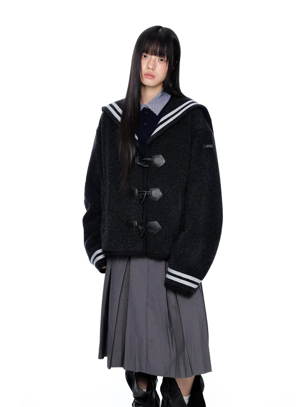 EZEK Striped Sailor Collar Toggle Pocket Collegiate Women's Wool Varsity Jackets