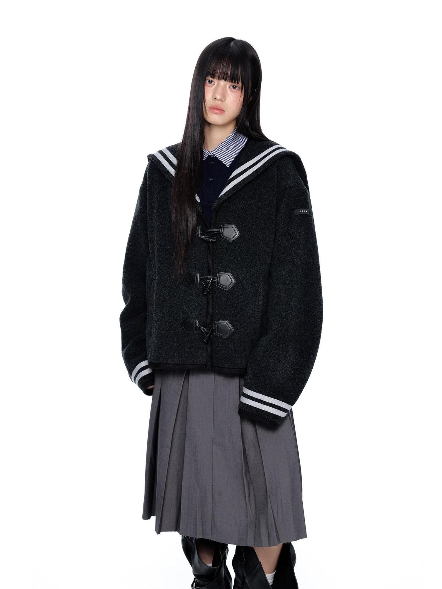 EZEK Striped Sailor Collar Toggle Pocket Collegiate Women's Wool Varsity Jackets