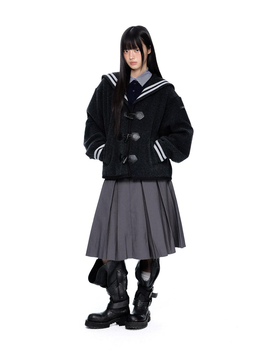 EZEK Striped Sailor Collar Toggle Pocket Collegiate Women's Wool Varsity Jackets