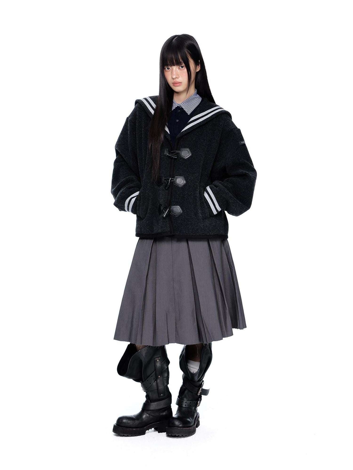 EZEK Striped Sailor Collar Toggle Pocket Collegiate Women's Wool Varsity Jackets