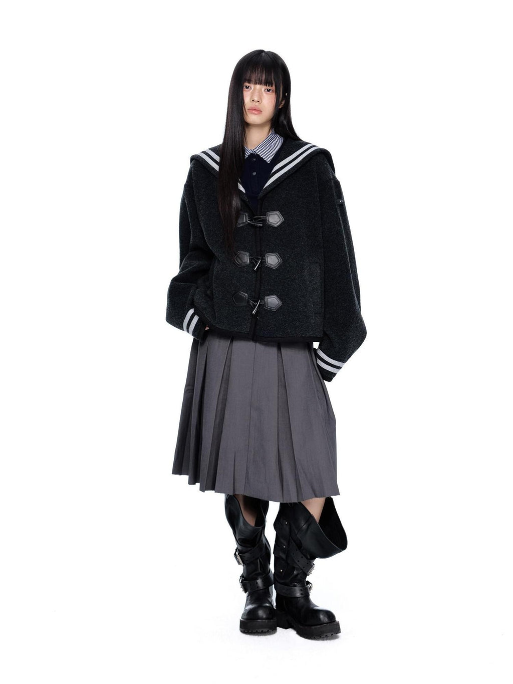 EZEK Striped Sailor Collar Toggle Pocket Collegiate Women's Wool Varsity Jackets