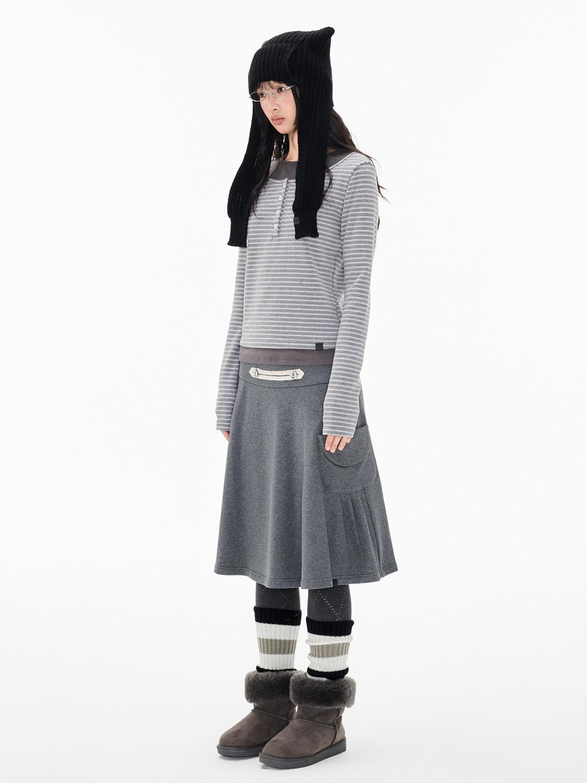 EZEK Striped Spliced Knit Button Henley Neck Women's Long Sleeve T-shirts