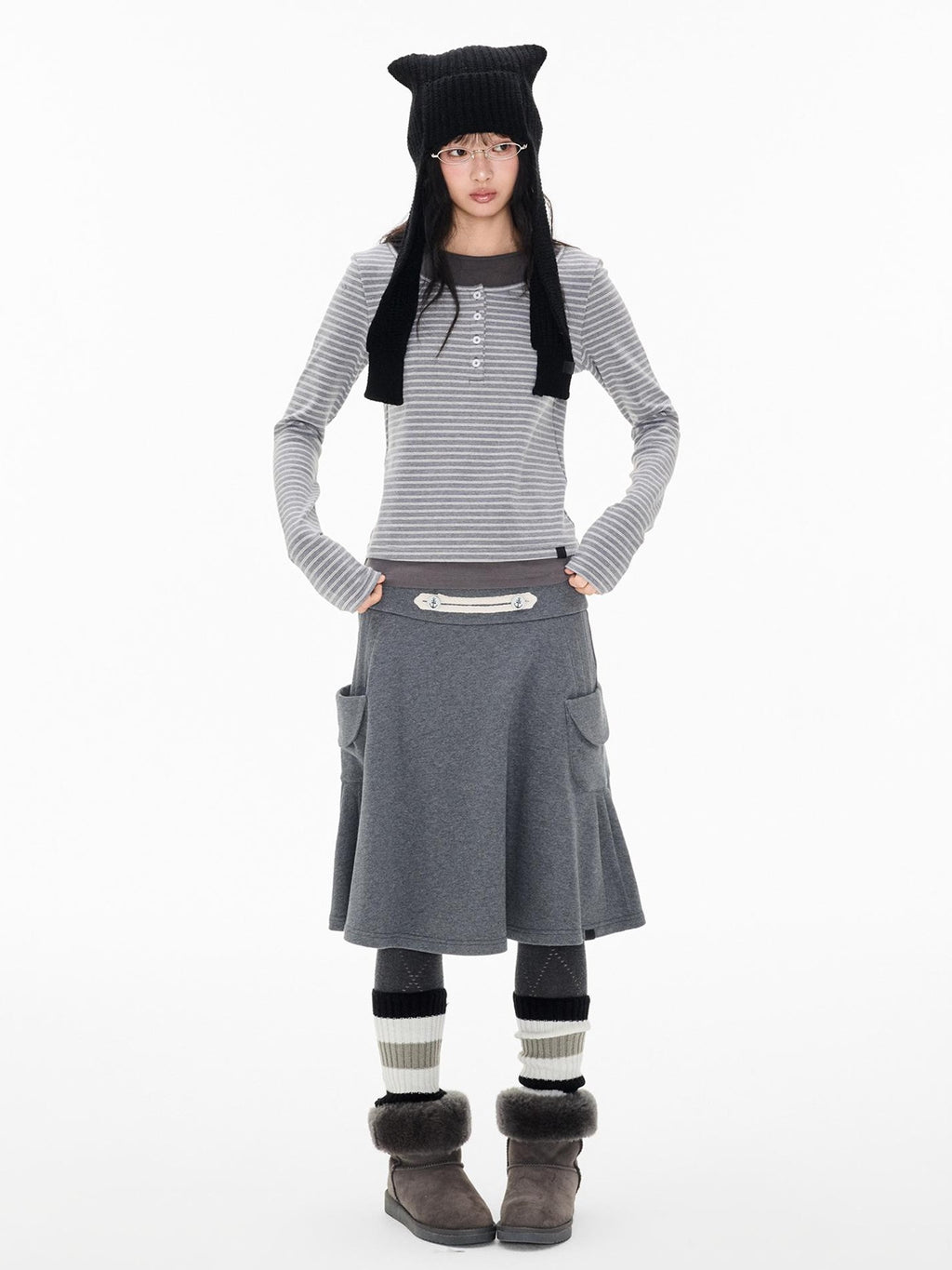 EZEK Striped Spliced Knit Button Henley Neck Women's Long Sleeve T-shirts