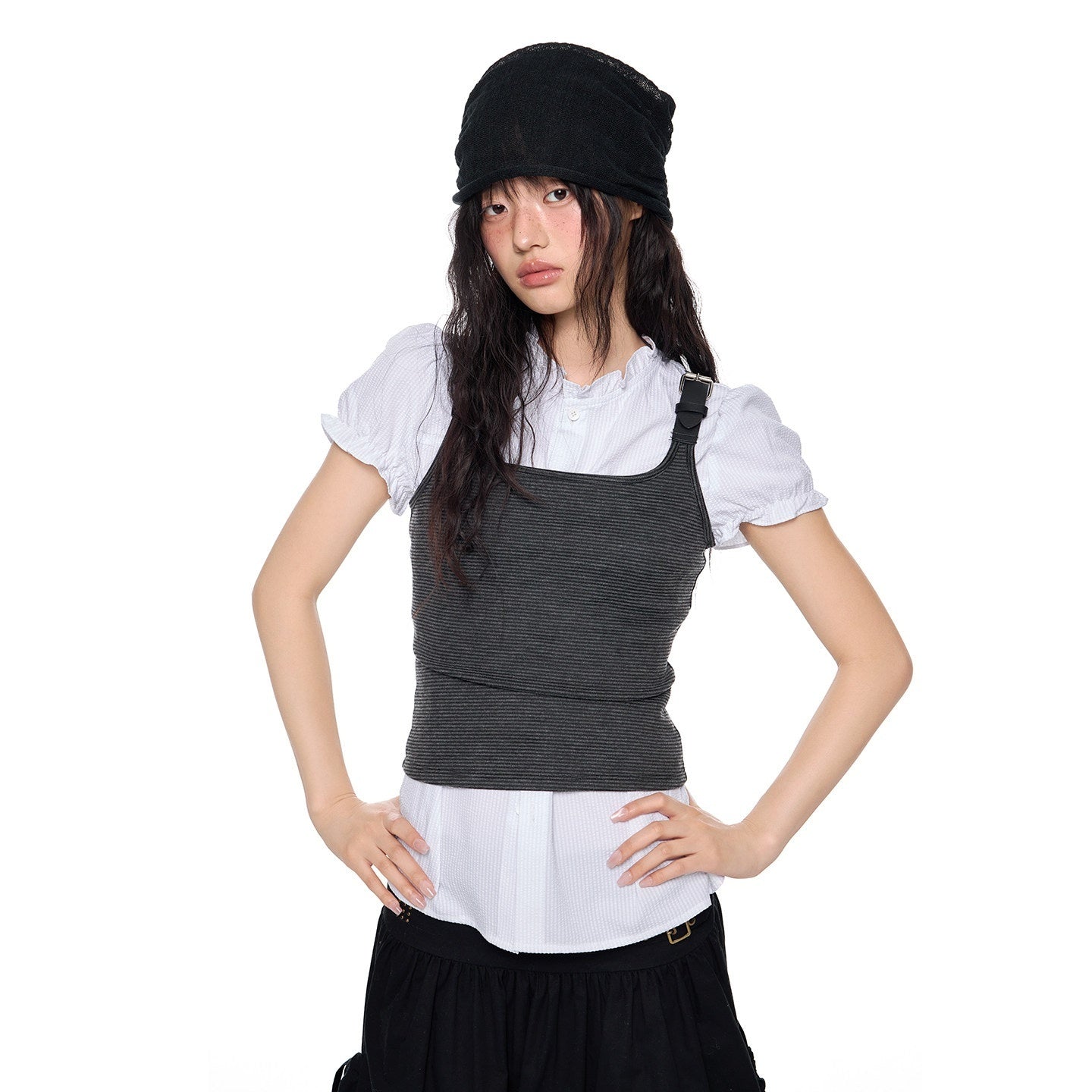 EZEK_Striped_Square_Neck_Belt_Splice_Slim_Cropped_Women's_Cotton_Blend_Tank_Tops_1031494020892_MISSTT