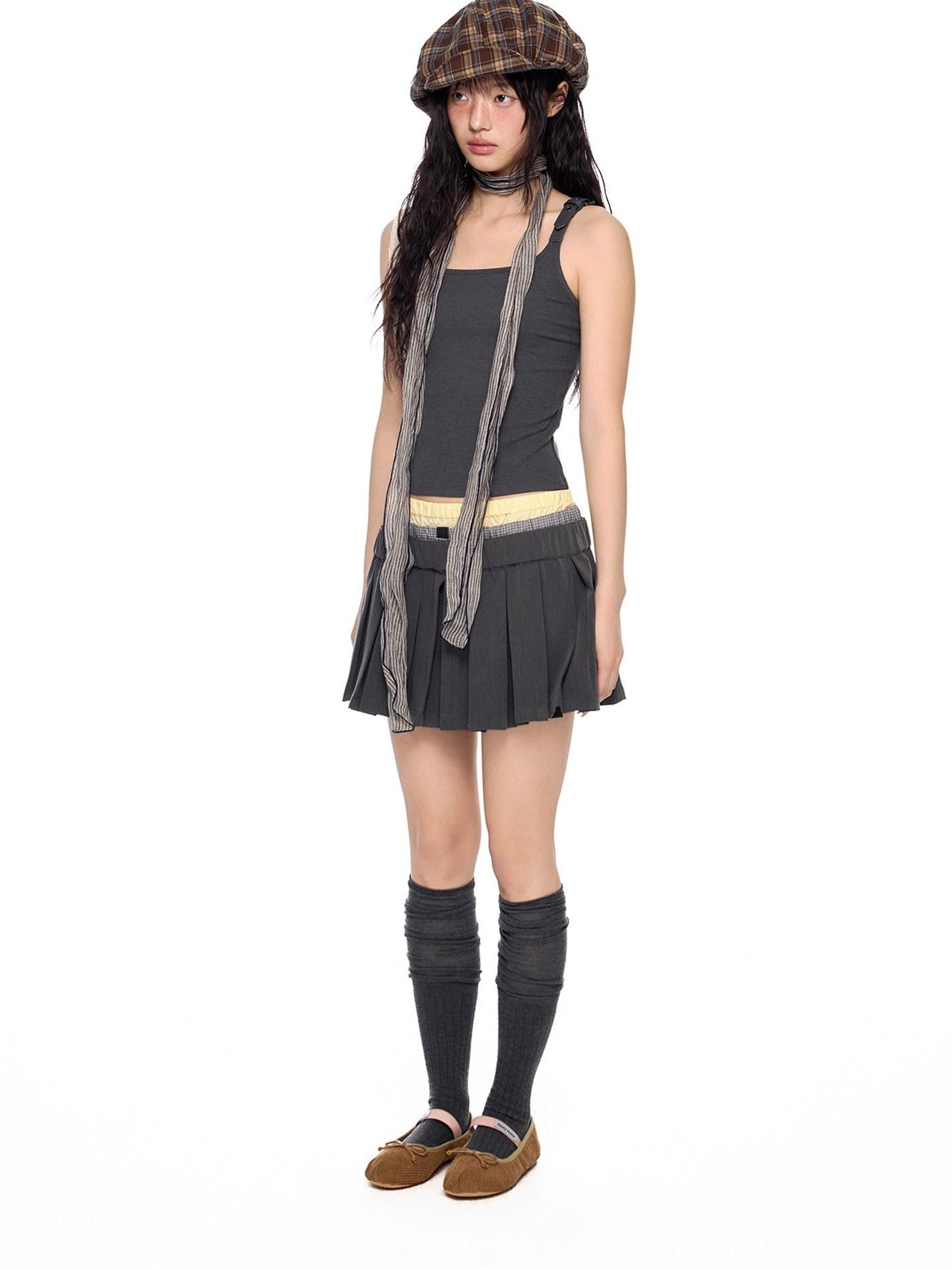 EZEK Striped Square Neck Belt Splice Slim Cropped Women's Cotton Blend Tank Tops