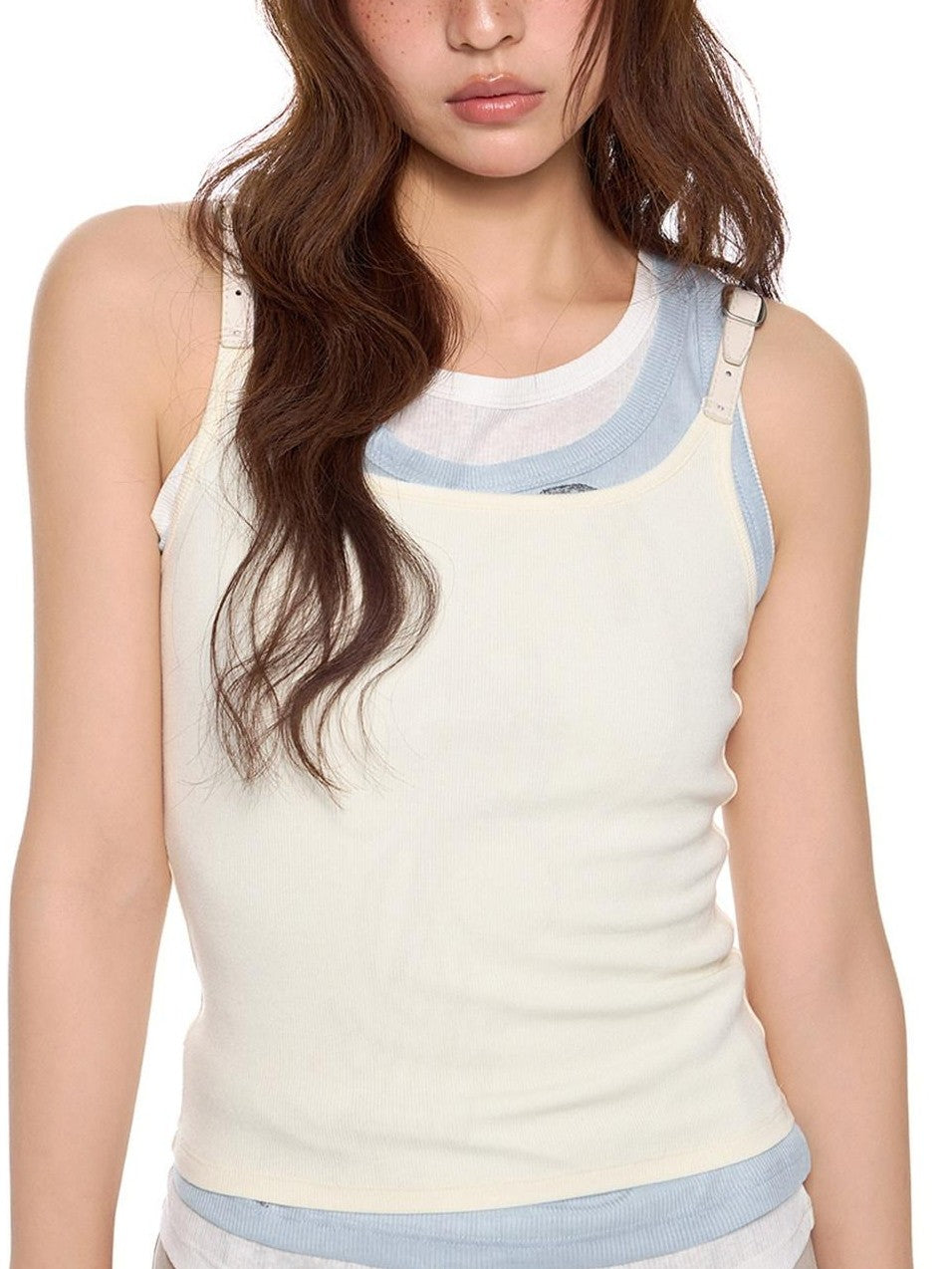 EZEK Striped Square Neck Belt Splice Slim Cropped Women's Cotton Blend Tank Tops