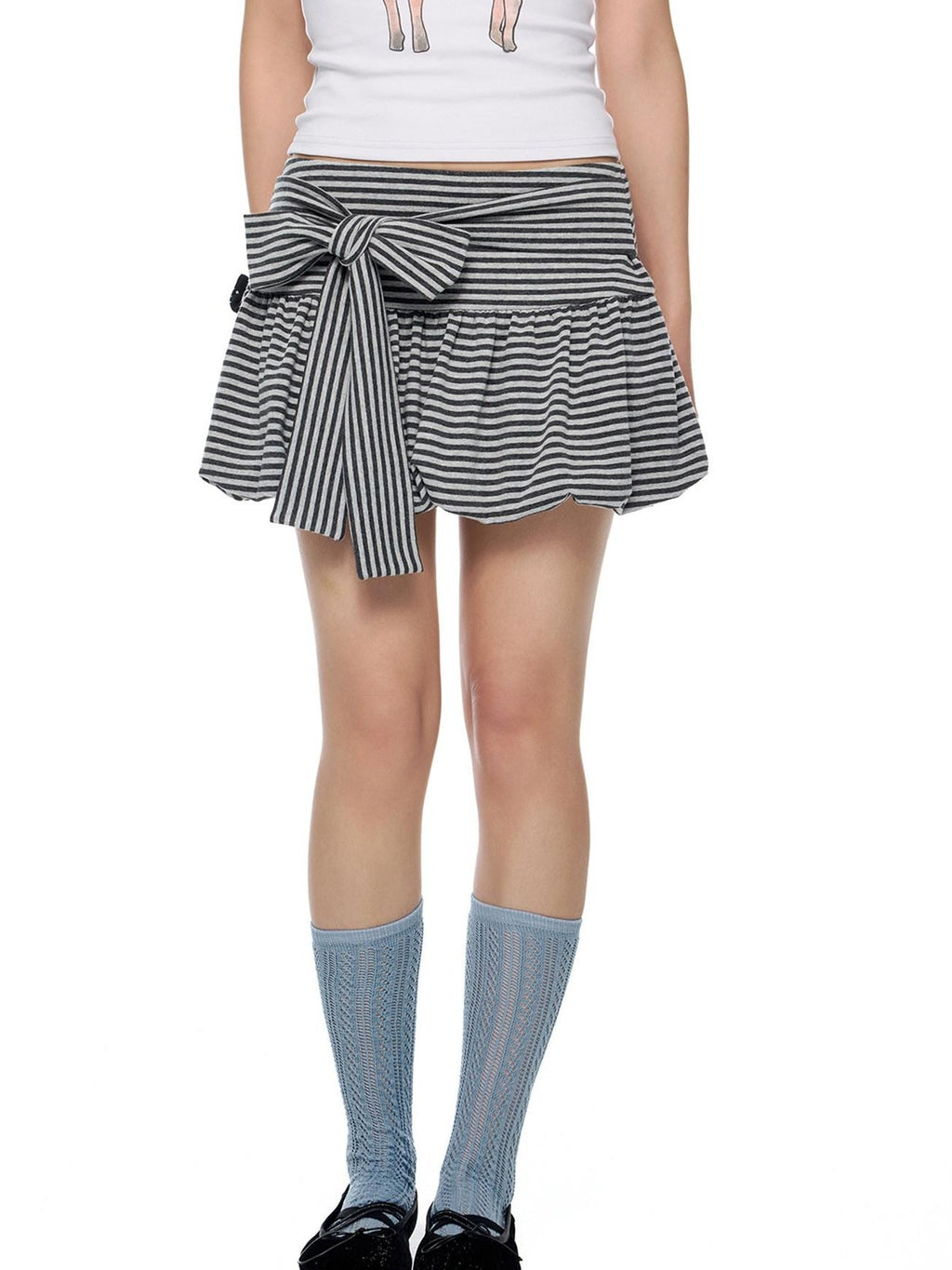 EZEK Striped Tie Patchwork Tulip Low Waist Women's Cotton Mini Skirts