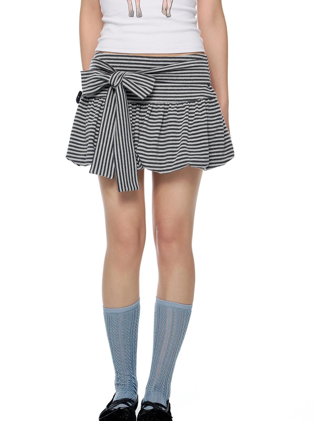 EZEK Striped Tie Patchwork Tulip Low Waist Women's Cotton Mini Skirts