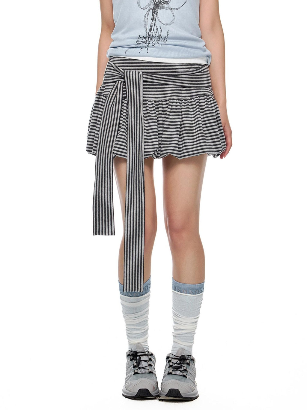 EZEK Striped Tie Patchwork Tulip Low Waist Women's Cotton Mini Skirts