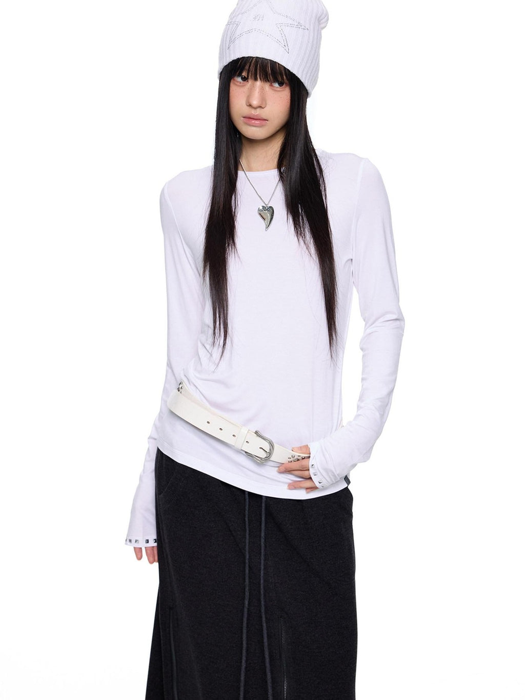 EZEK Studded Printed Slim Fit Crewneck Women's Cotton Stretch Long Sleeve T-shirts